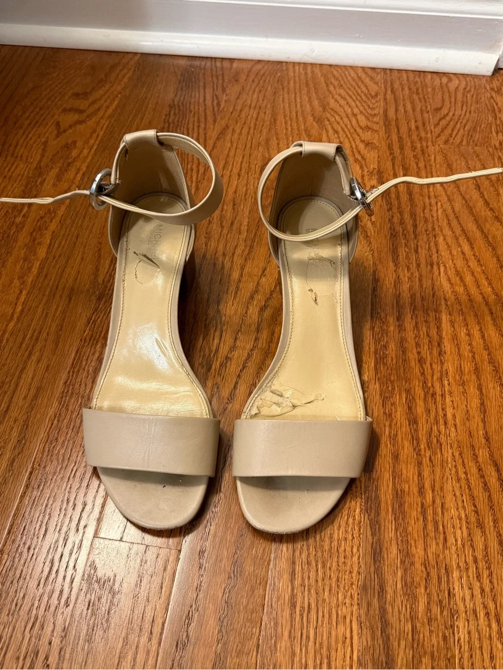 Michael Kors Beige Ankle-Strap Block Heel Sandals